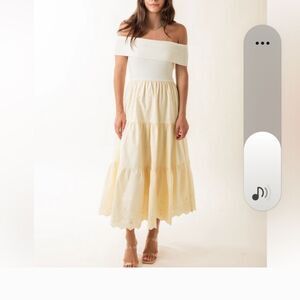 Moon River Off The Shoulder Cream Dress Tiered Ruffle Maxi Cottage Romantic S